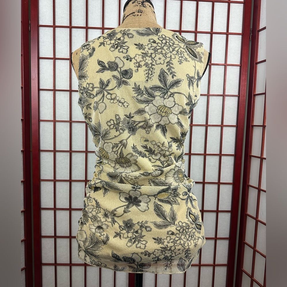 Y2K Express Yellow Sleeveless Ruched Sparkle Floral Party Fairycore Tank Top - Picture 2 of 5
